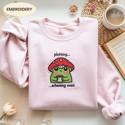 Frog And Mushroom Embroidered Shirt, Frog Embroidered Shirt, Cottagcore Frog Lover Tee, Funny Weirdcore Frog Shirt, Frog Lovers Shirt