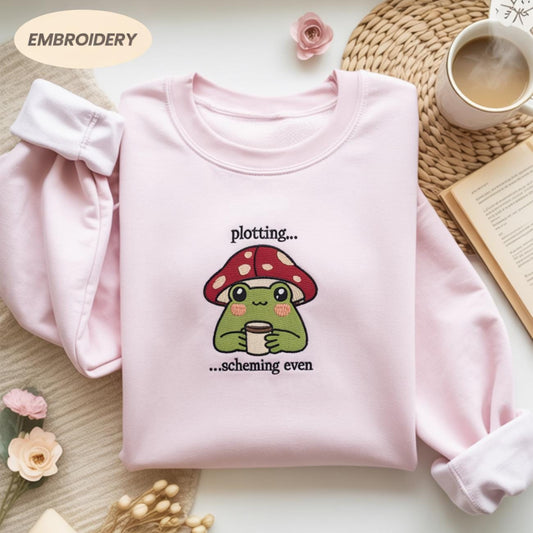 Frog Embroiered Shirt, Mushroom Embroidered Shirt, Mushroom Frog Shirt, Vintage Embroidery Shirt, Fall Cottagecore Tee, Custom Gift for Her