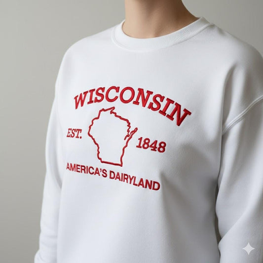 Wisconsin Embroidered Sweatshirt | State Pride Crewneck | Midwest Embroidery Gift for Locals