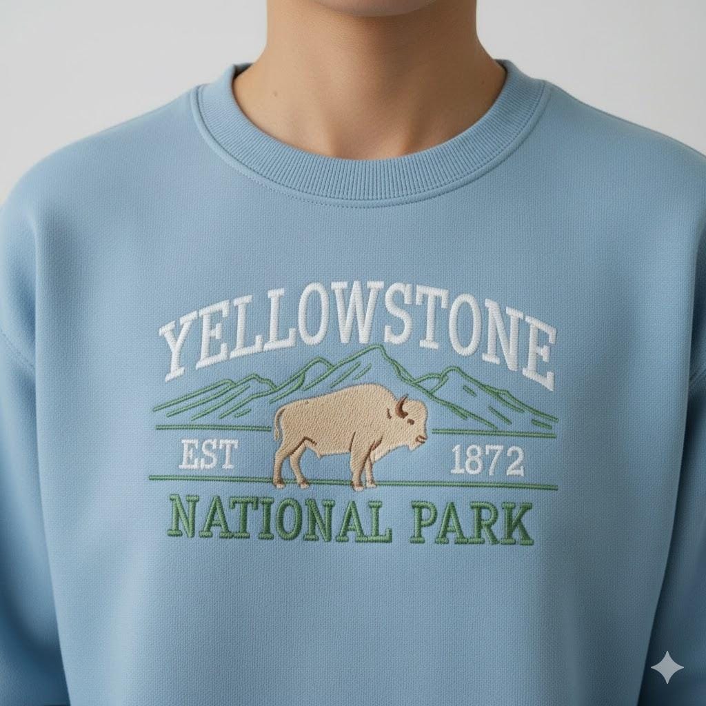 Yellowstone Embroidered Sweatshirt | National Park Crewneck | Cozy Nature Lover Gift Top