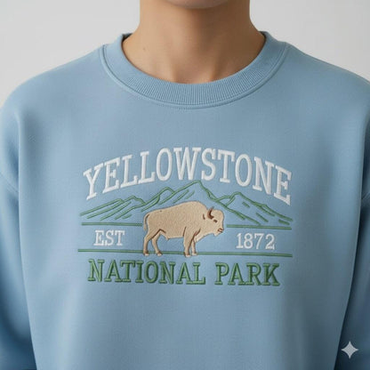 Yellowstone Embroidered Sweatshirt | National Park Crewneck | Cozy Nature Lover Gift Top