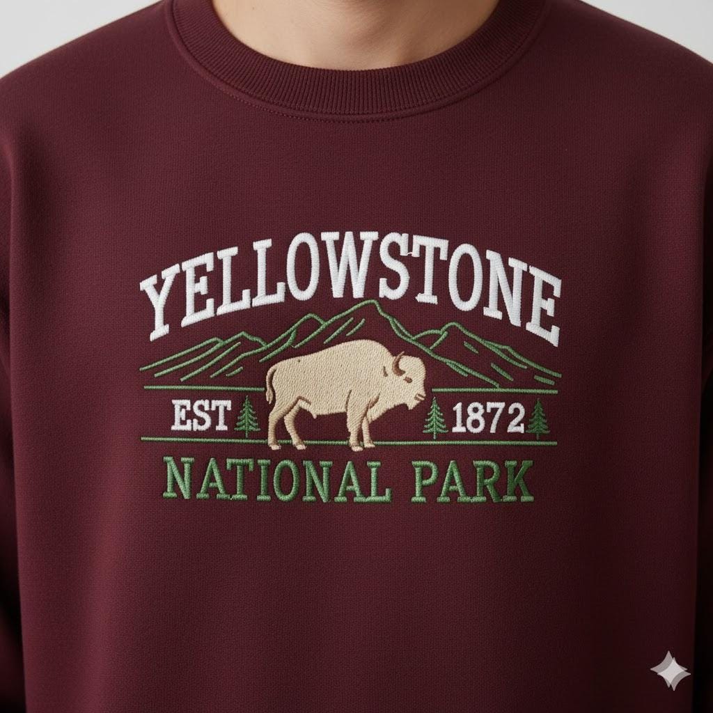 Yellowstone Embroidered Sweatshirt | National Park Crewneck | Cozy Nature Lover Gift Top