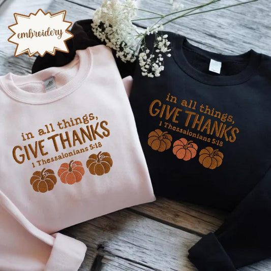 Thanksgiving Embroidered Shirt, Christian Pumpkin Tee, Fall Autumn Gift