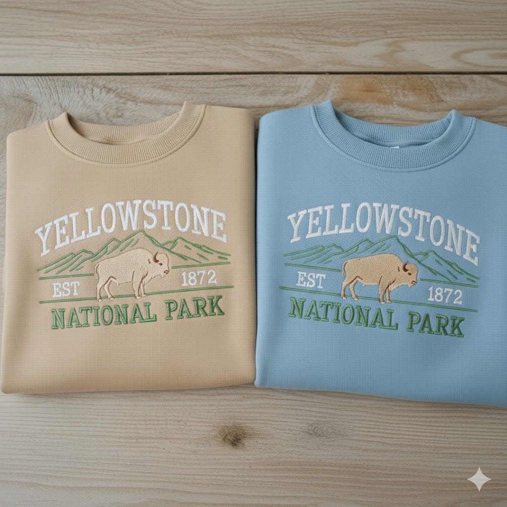 Yellowstone Embroidered Sweatshirt, National Park Crewneck, Adventure Outdoor Hiking Sweater, Nature Lovers Gift, Mountain Wildlife Shirt