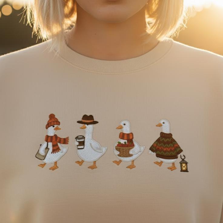 Embroidered Goose Sweatshirt | Fall Thanksgiving Crewneck