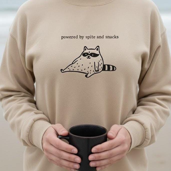 Spite and Snacks Raccoon T-Shirt | Funny Animal Meme Tee
