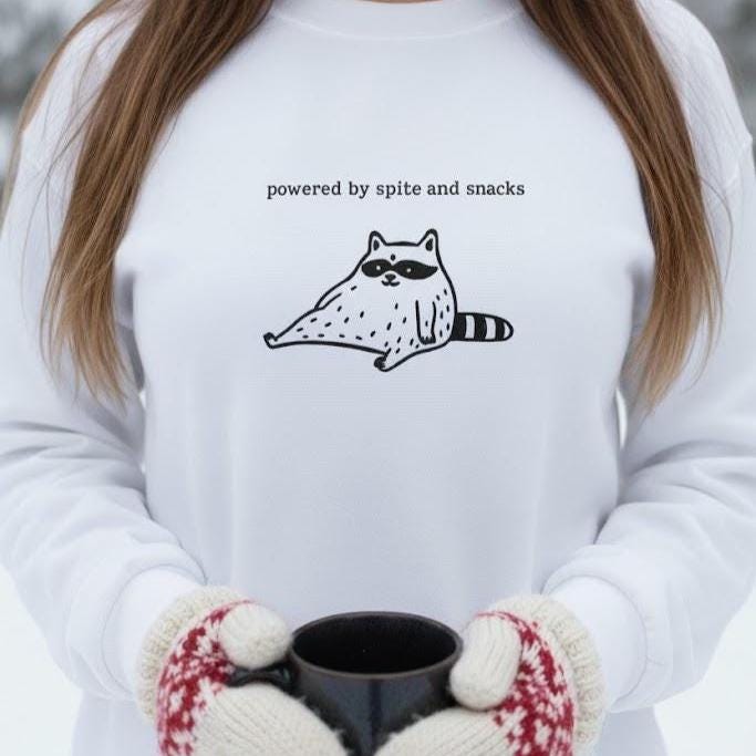 Spite and Snacks Raccoon T-Shirt | Funny Animal Meme Tee