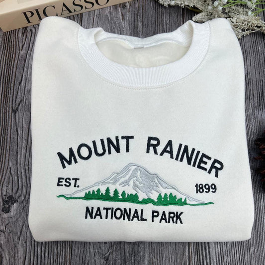 Mount Rainier Embroidered Sweatshirt | Scenic Mountain Crewneck | Outdoor Adventure Gift for Nature Lovers | Travel Hiking Sweater