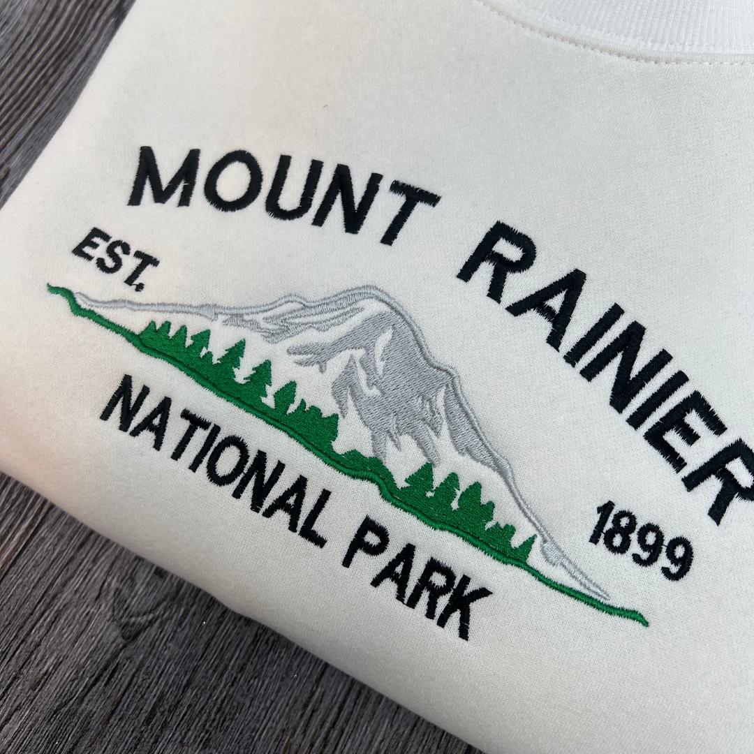 Mount Rainier National Park Embroidered Sweatshirt, Scenic Mountain Crewneck, Outdoor Adventure Gift, Nature Lovers Sweater, Travel Shirt