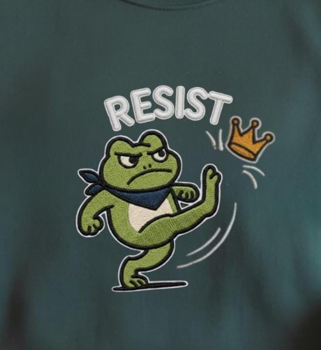 Portland Frog Protest Embroidered Shirt, No Kings Day Embroidered Shirt, Resist Frog Embroidered Shirt, Anti Trump Shirt, Anti ICE Shirt