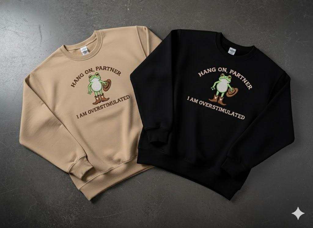 Embroidered Cowboy Frog Sweatshirt – Funny Western Crewneck