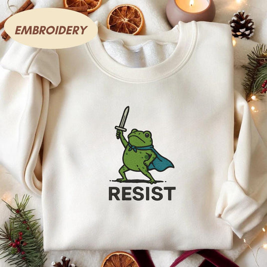 Resist Frog with Sword Embroidered, Portland Frog Protest Shirt, Anti ICE Shirt, Anti Fascism Shirt, Anti Trump Shirt, Vintage Activist Tee