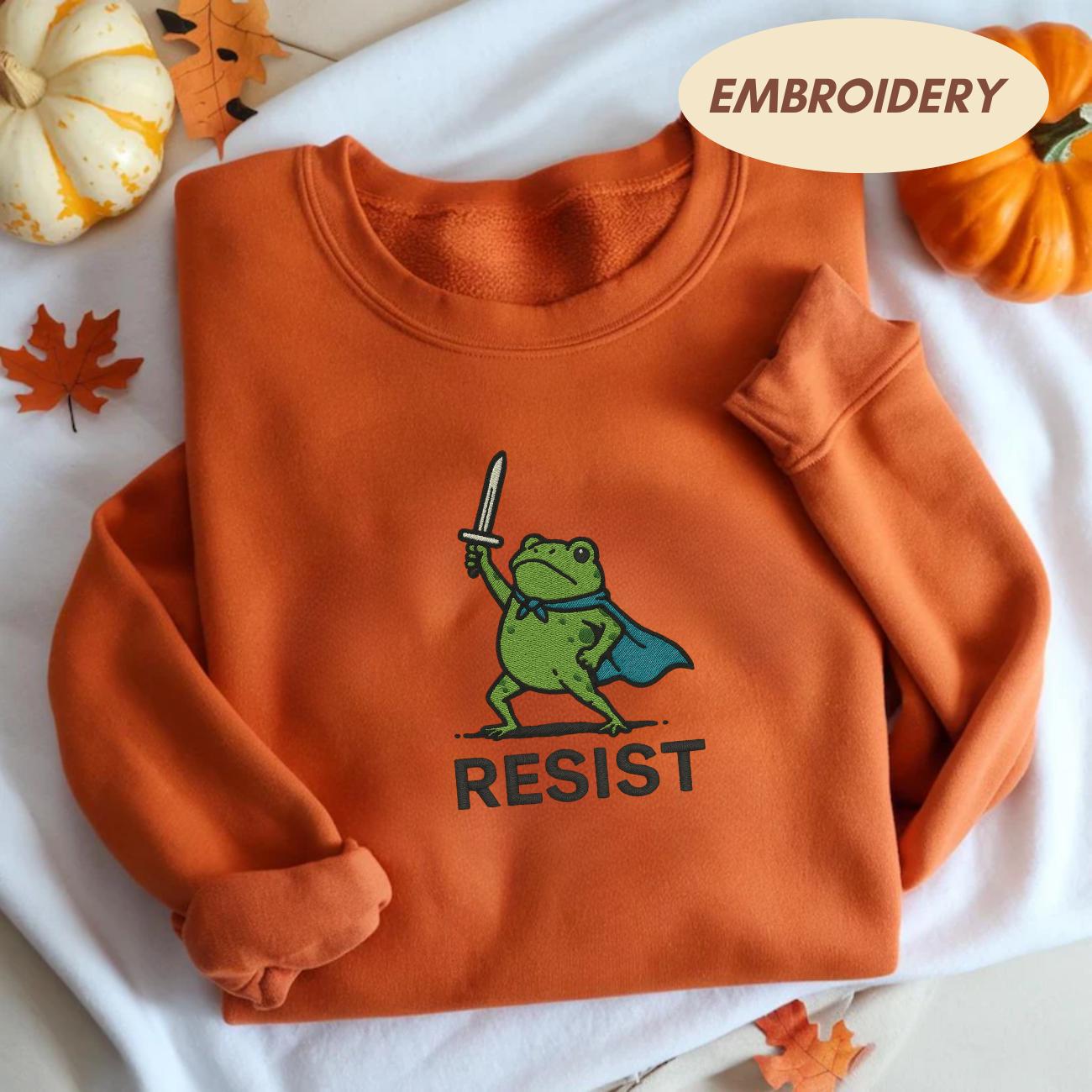 Resist Frog with Sword Embroidered, Portland Frog Protest Shirt, Anti ICE Shirt, Anti Fascism Shirt, Anti Trump Shirt, Vintage Activist Tee