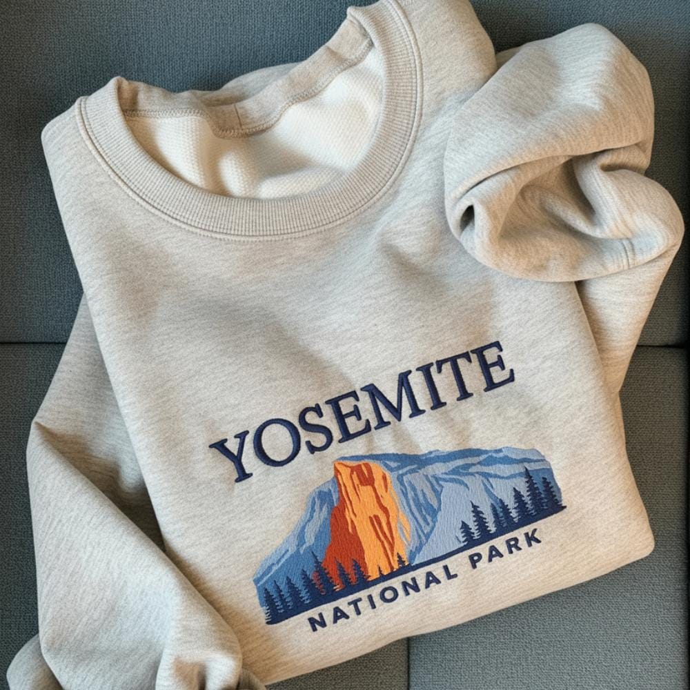 Yosemite National Park Embroidered Sweatshirt, California Crewneck, Adventure Gift for Hikers & Nature Lovers