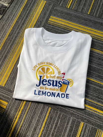 Life Gave Me Lemons But Jesus Made Lemonade Embroidered Shirt, Christian Faith Tee, Inspirational Child of God Lemonade Top