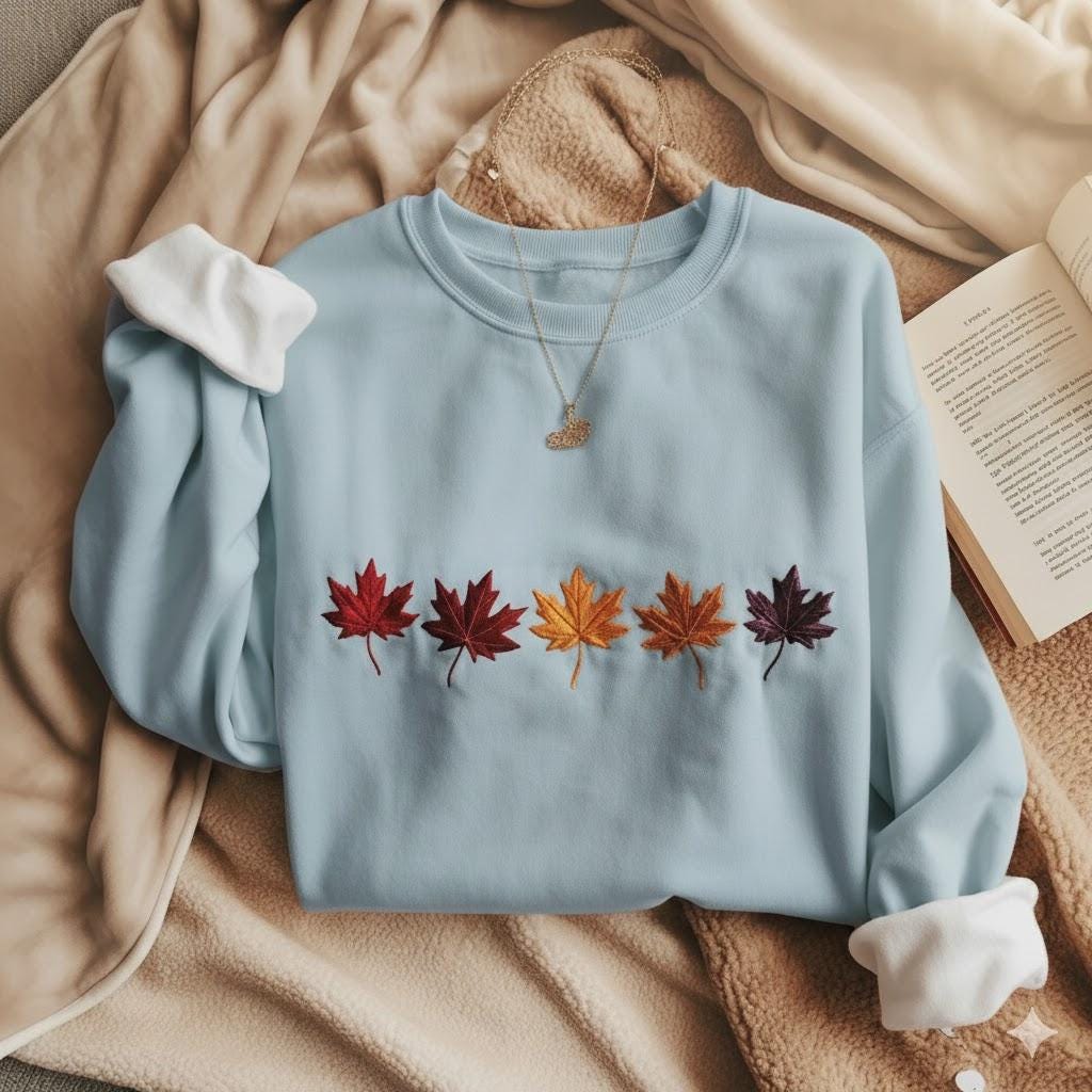 Autumn Leaves Embroidered Sweatshirt, Fall Crewneck Sweater, Thanksgiving Pullover, Fall Season Jumper, Fall Breeze, Autumn Sweater Gift