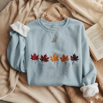 Autumn Leaves Embroidered Sweatshirt, Fall Crewneck Sweater, Thanksgiving Pullover, Fall Season Jumper, Fall Breeze, Autumn Sweater Gift