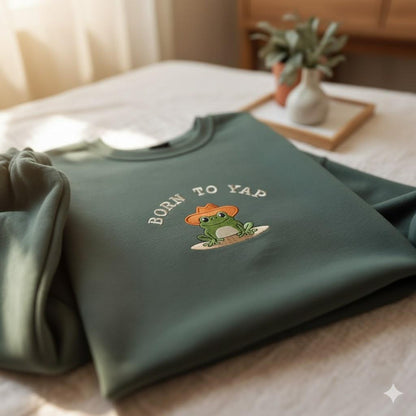 Born to Yap Embroidered Sweatshirt: Frog Meme Gift