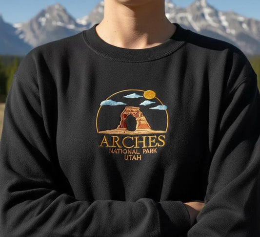 Arches National Park Embroidered Crewneck Sweatshirt, Utah Hiking Pullover