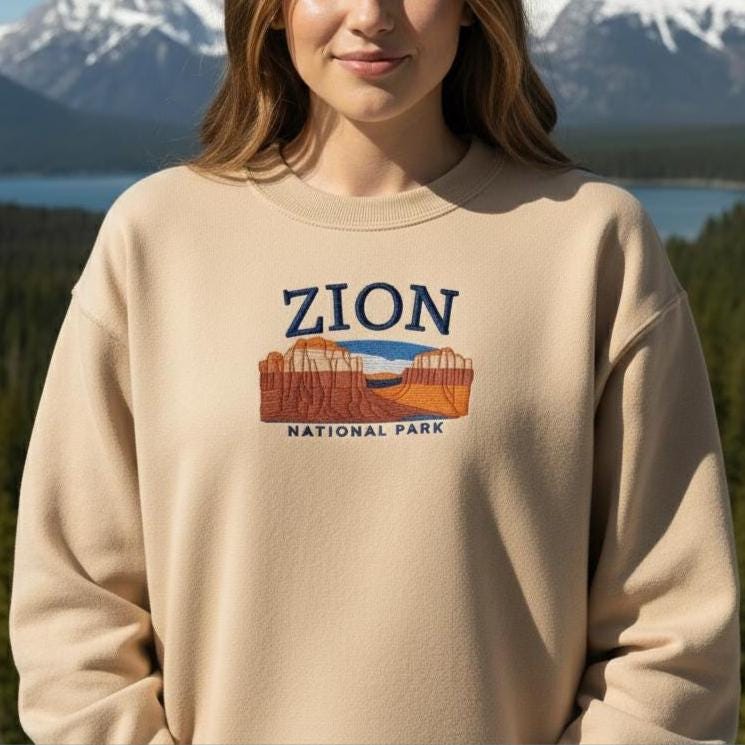 Zion National Park Embroidered Sweatshirt, Utah Crewneck, Adventure Gift for Hikers & Nature Lovers