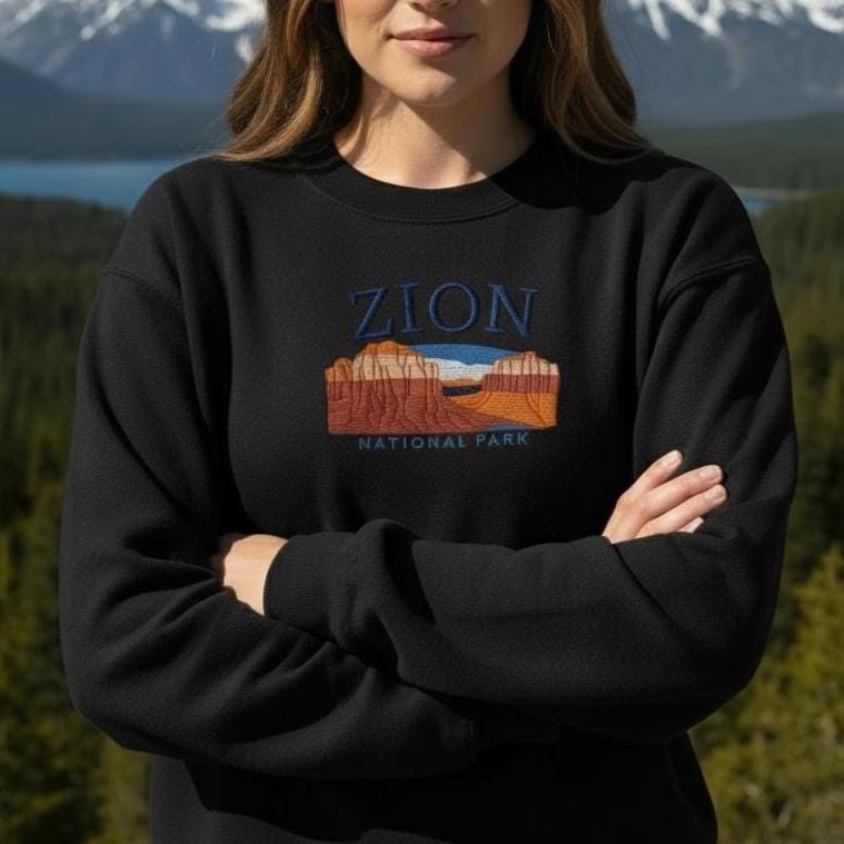 Zion National Park Embroidered Sweatshirt, Utah Crewneck, Adventure Gift for Hikers & Nature Lovers