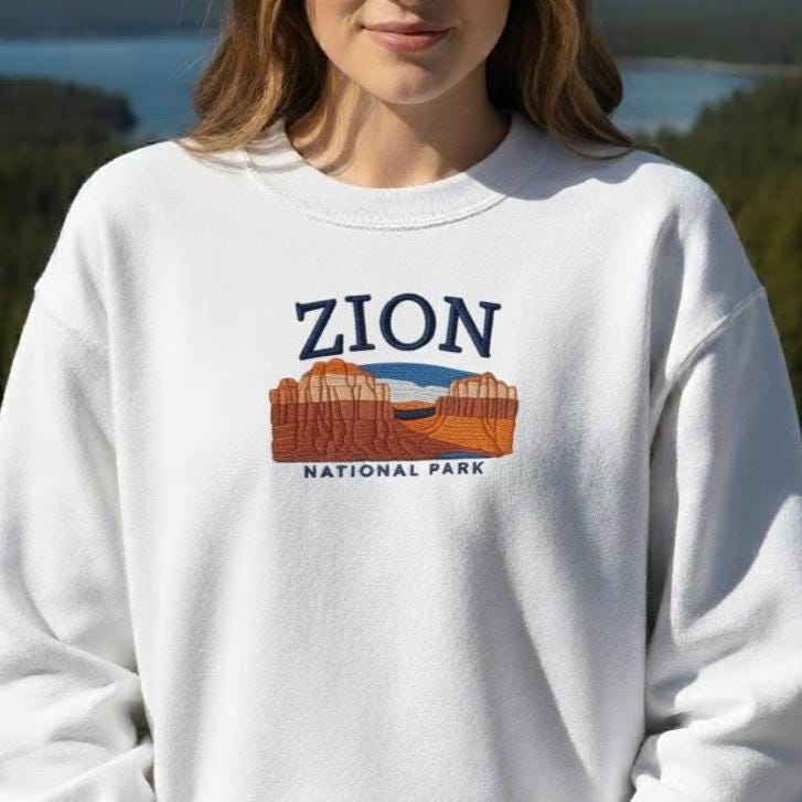 Zion National Park Embroidered Sweatshirt, Utah Crewneck, Adventure Gift for Hikers & Nature Lovers
