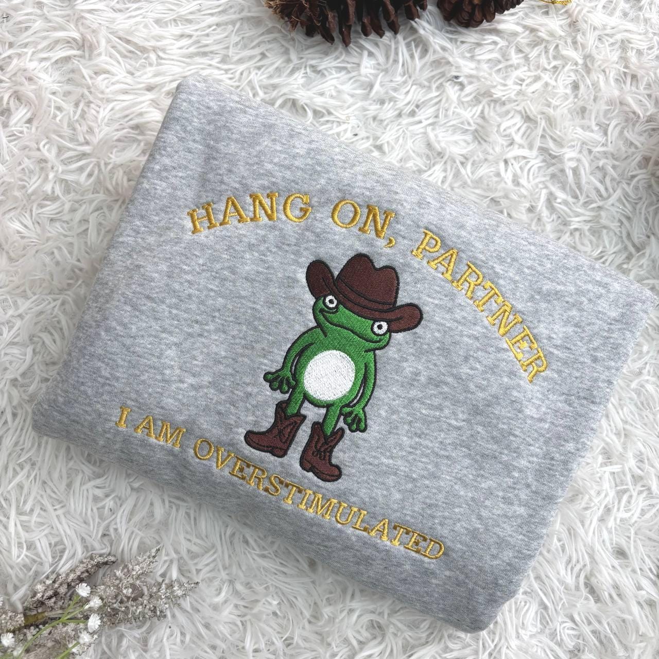 Embroidered Frog Sweatshirt, Cowboy Weirdcore Jumper, Funny Top