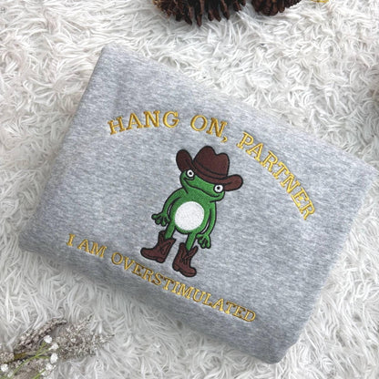Embroidered Frog Sweatshirt, Cowboy Weirdcore Jumper, Funny Top