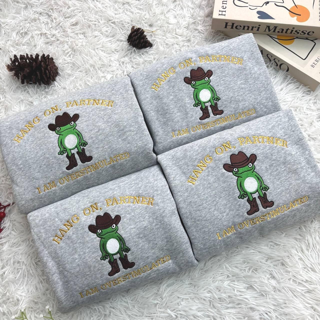 Embroidered Cowboy Frog Shirt, Funny Weirdcore Jumper