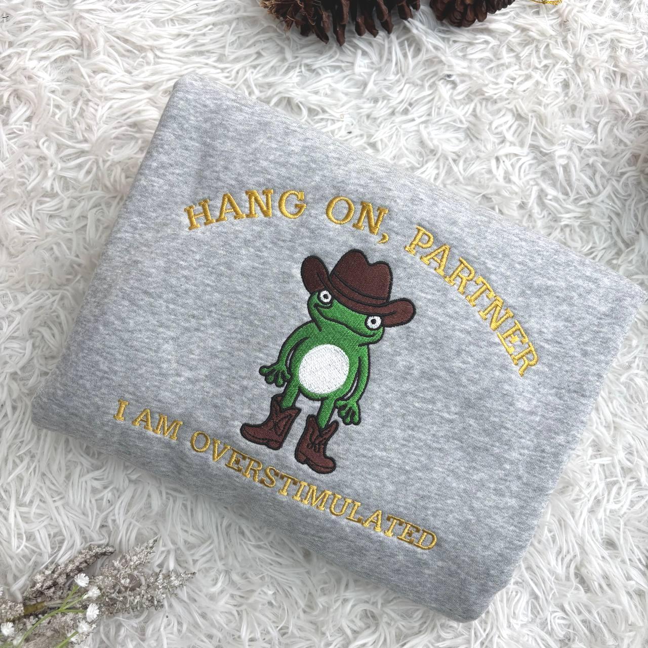 Embroidered Cowboy Frog Shirt, Funny Weirdcore Jumper