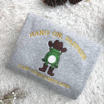Embroidered Cowboy Frog Shirt, Funny Weirdcore Jumper