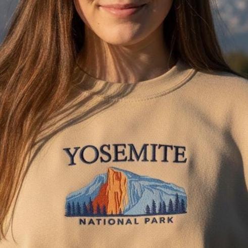 Yosemite National Park Embroidered Sweatshirt, California Crewneck, Adventure Gift for Hikers & Nature Lovers