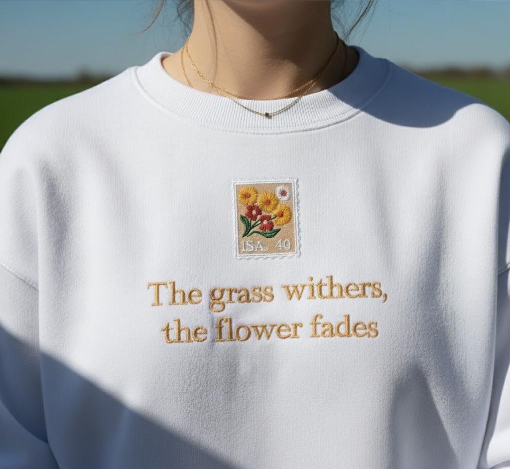 Embroidered Flower Sweatshirt, Vintage Christian Bible Verse Pullover