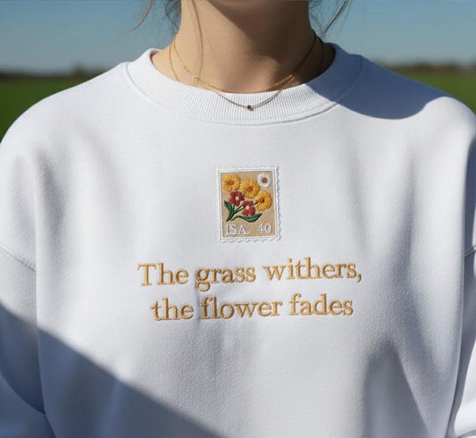 Embroidered Flower Sweatshirt, Vintage Christian Bible Verse Pullover