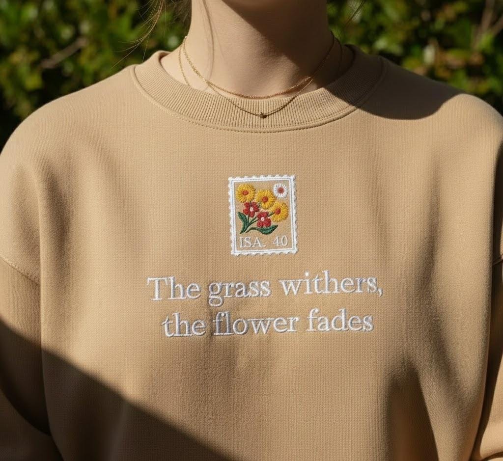Embroidered Flower Sweatshirt, Vintage Christian Bible Verse Pullover
