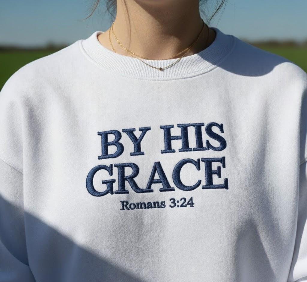 By His Grace Embroidered Hoodie, Vintage Christian Sweatshirt, Faith Streetwear Gift for Men