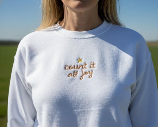 Embroidered Christian Sweatshirt, Count It All Joy Crewneck, Faith Pullover