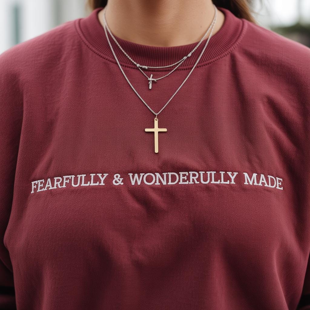 Fearfully and Wonderfully Made Embroidered Sweatshirt, Christian Crewneck, Faith Inspirational Pullover