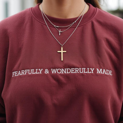 Fearfully and Wonderfully Made Embroidered Sweatshirt, Christian Crewneck, Faith Inspirational Pullover