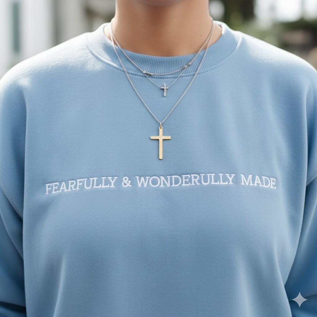 Fearfully and Wonderfully Made Embroidered Sweatshirt, Christian Crewneck, Faith Inspirational Pullover