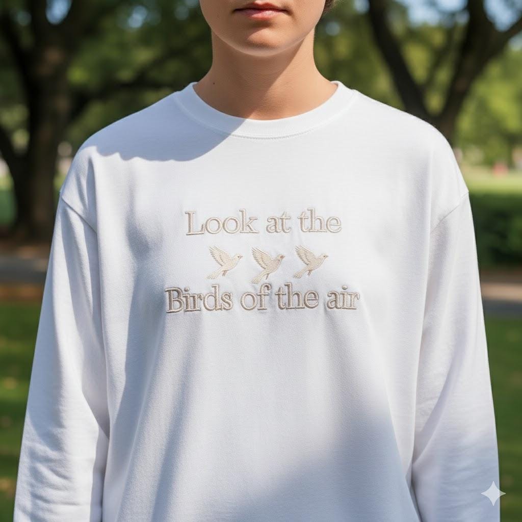 Look at the Birds Christian T-Shirt, Comfort Colors Bible Verse Tee, Matthew 6 Faith Shirt
