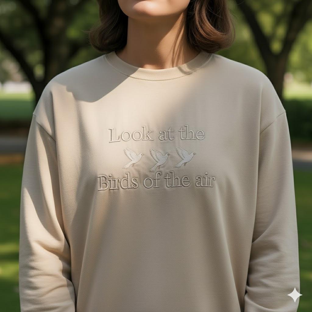 Look at the Birds Christian T-Shirt, Comfort Colors Bible Verse Tee, Matthew 6 Faith Shirt