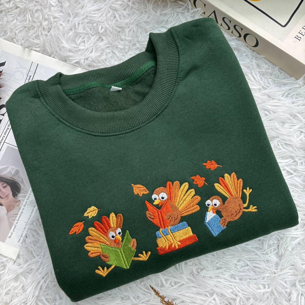 Embroidered Turkey Reading Shirt, Thanksgiving Librarian Fall Teacher Tee