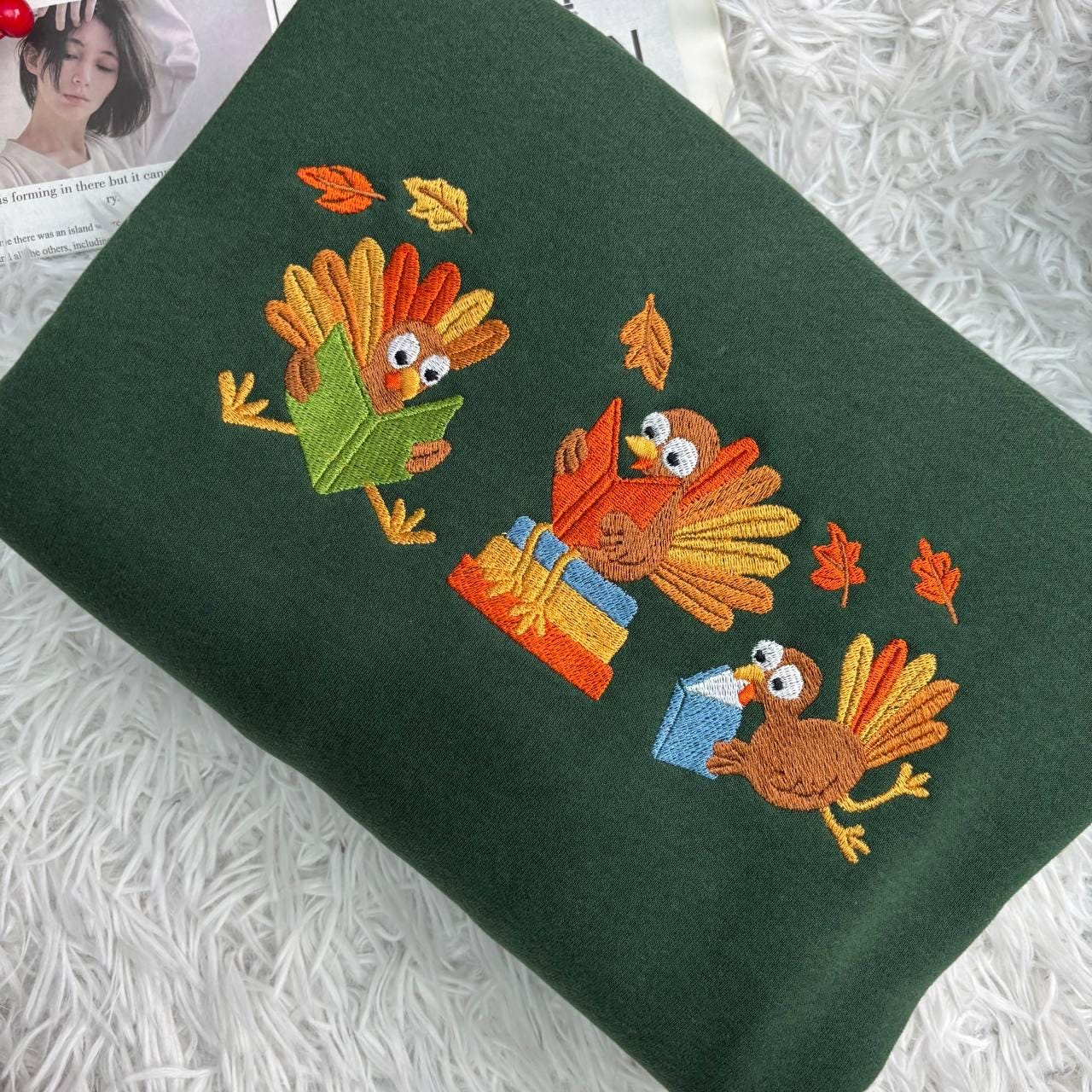 Embroidered Librarian Turkey Thanksgiving Shirt, Fall Books Tee