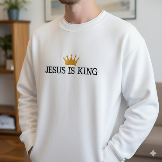 Jesus Is King Embroidered Christian Hoodie | Faith-Based Streetwear | Church Merch Religious Gift