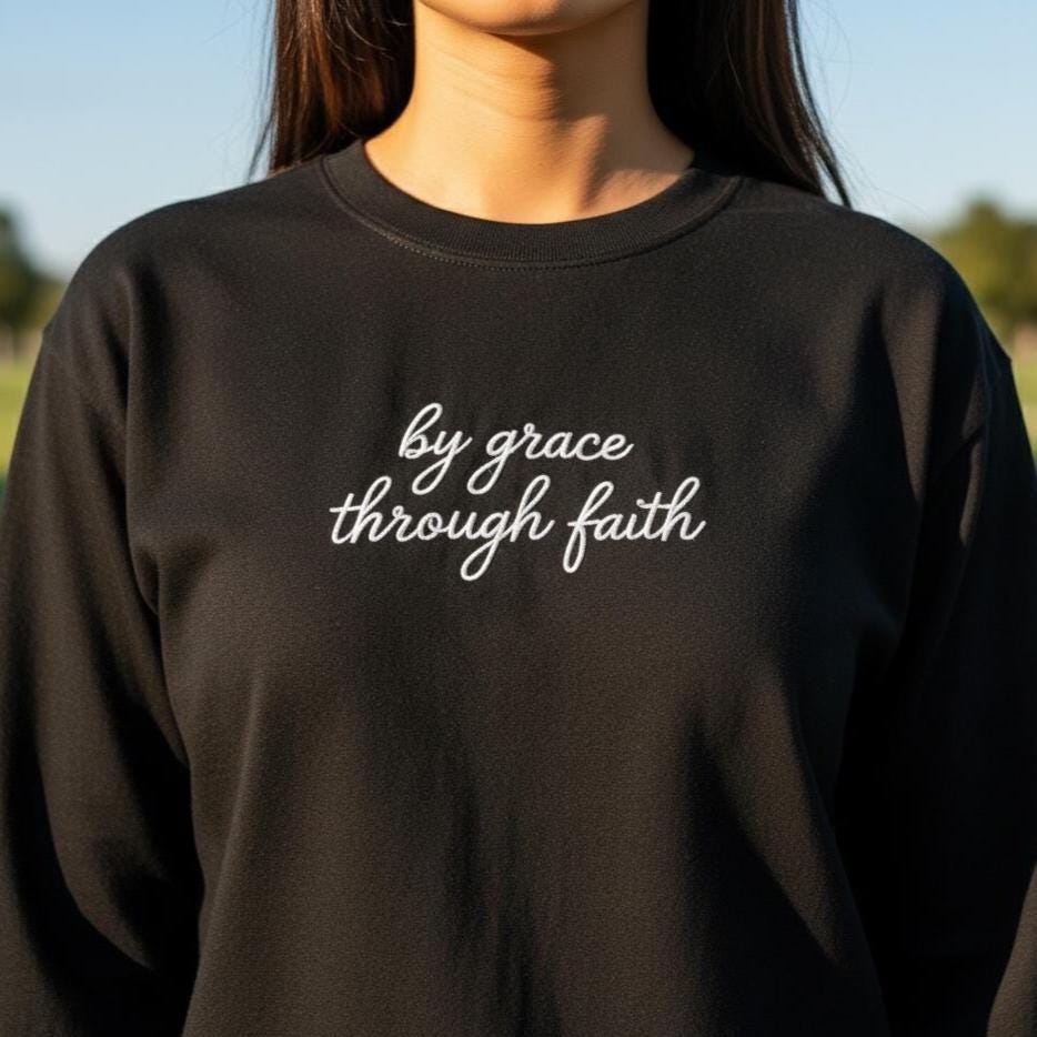 By Grace Through Faith Embroidered T-Shirt | Bible Verse Tee | Comfort Colors Christian Shirt