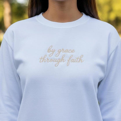 By Grace Through Faith Embroidered T-Shirt | Bible Verse Tee | Comfort Colors Christian Shirt