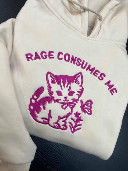 Rage Consumes Me Cat Embroidered Shirt | Funny Vintage Kitten Tee | Cute Meme Embroidery Gift
