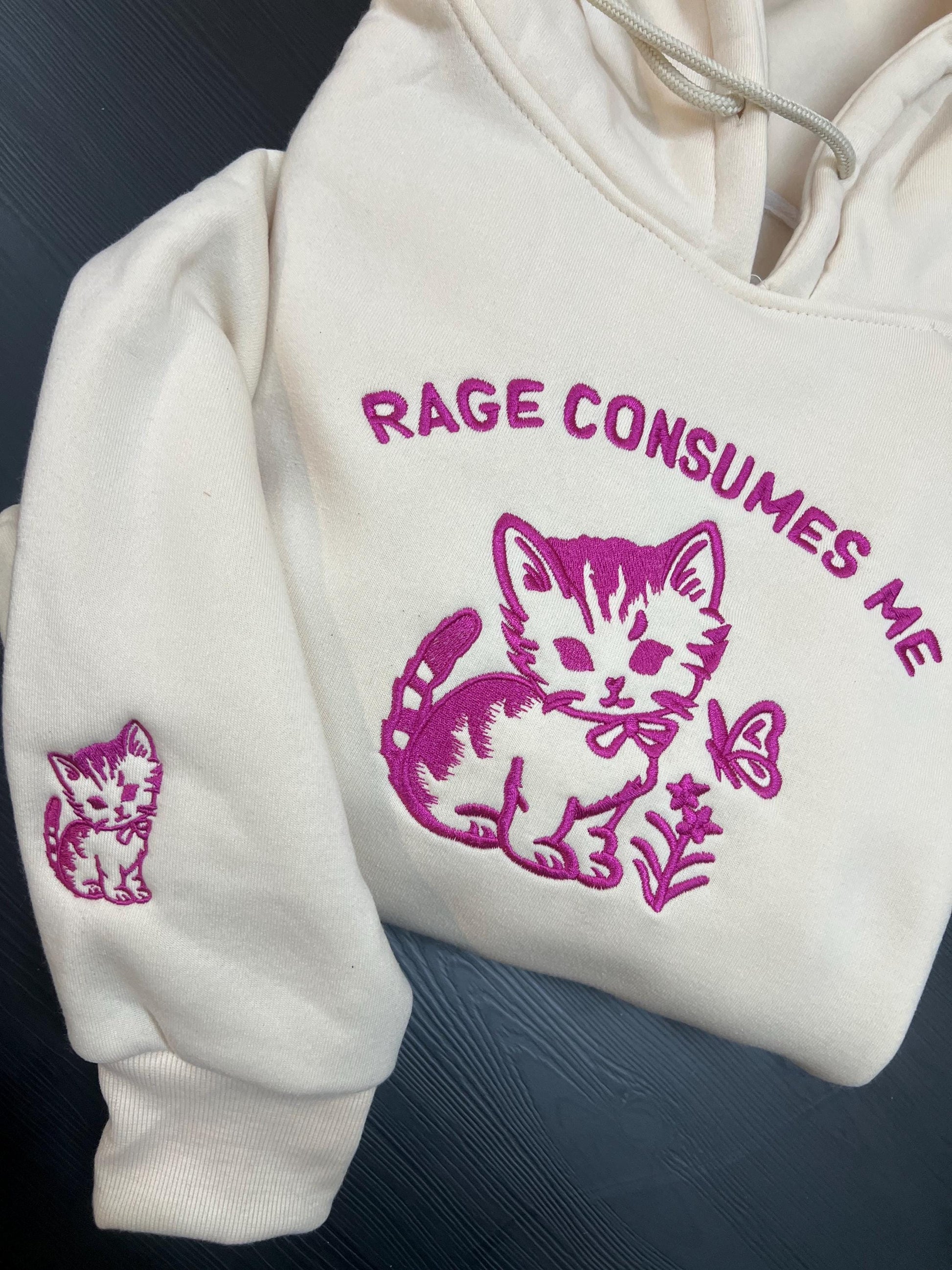 Rage Consumes Me Cat Embroidered Shirt | Funny Vintage Kitten Tee | Cute Meme Embroidery Gift
