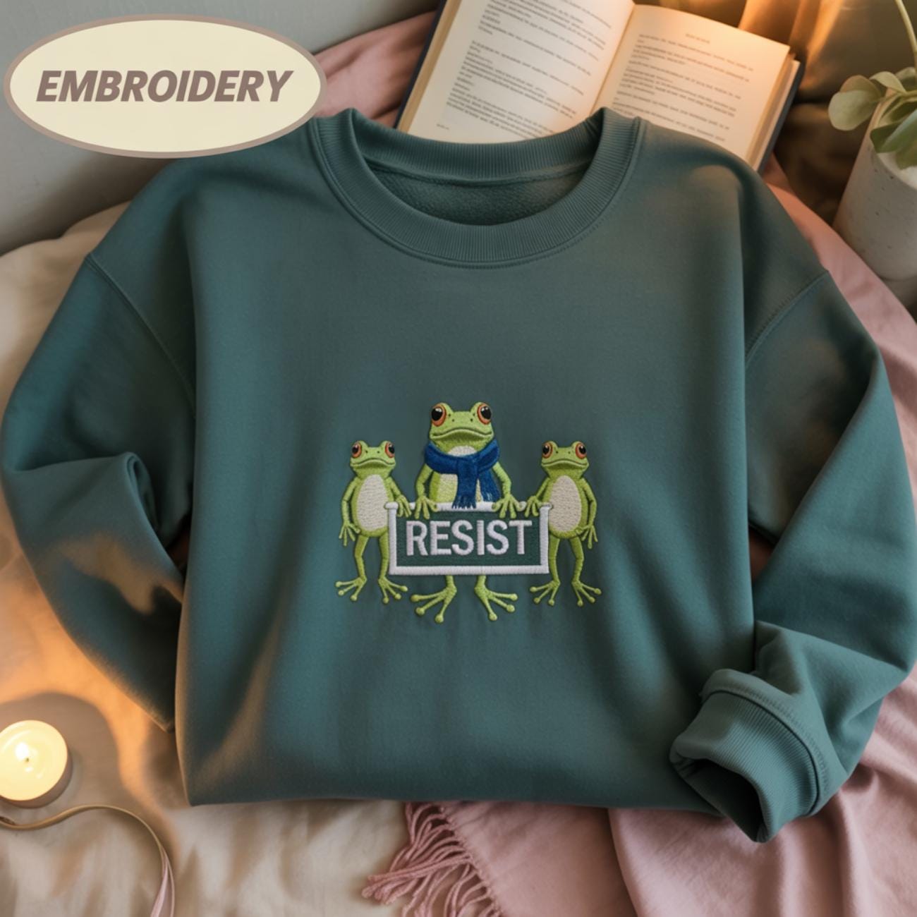 Embroidered Portland Frog Protest Shirt, Resist Activist Tee